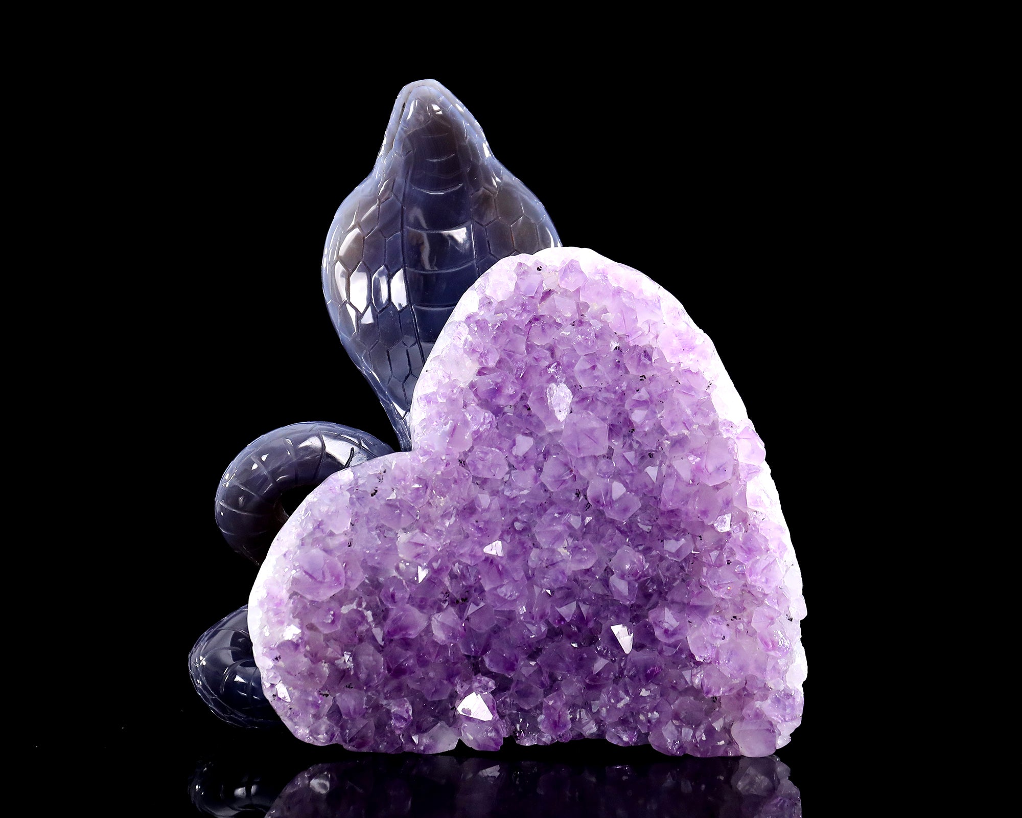 7.5" Amethyst Druse Agate Crystal Snake Sculpture: Hand Carved Decor