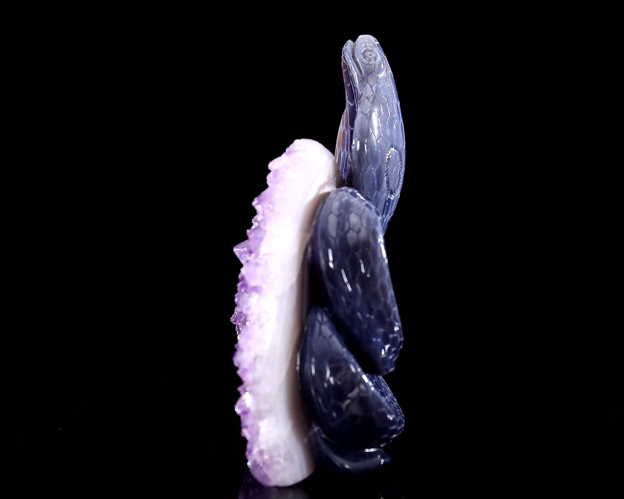 7.5" Amethyst Druse Agate Crystal Snake Sculpture: Hand Carved Decor