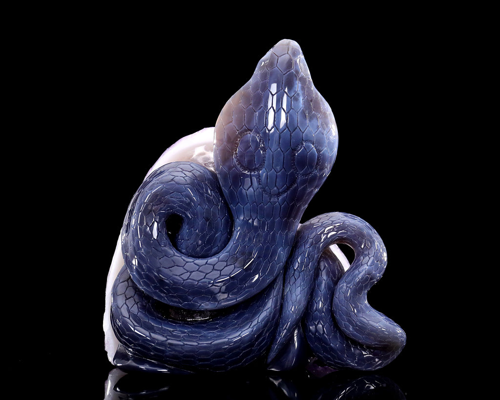 7.5" Amethyst Druse Agate Crystal Snake Sculpture: Hand Carved Decor