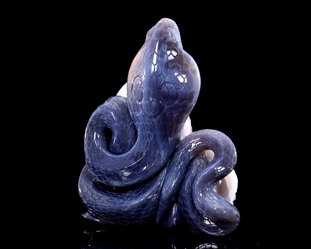 7.5" Amethyst Druse Agate Crystal Snake Sculpture: Hand Carved Decor