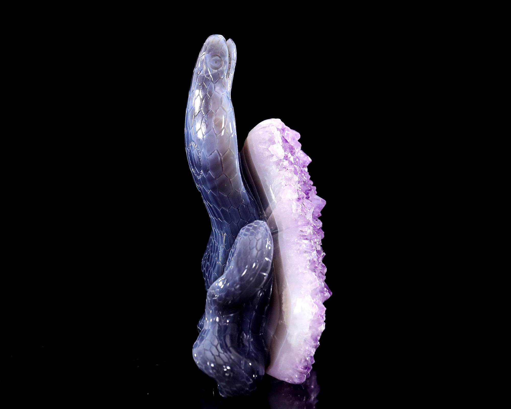 7.5" Amethyst Druse Agate Crystal Snake Sculpture: Hand Carved Decor