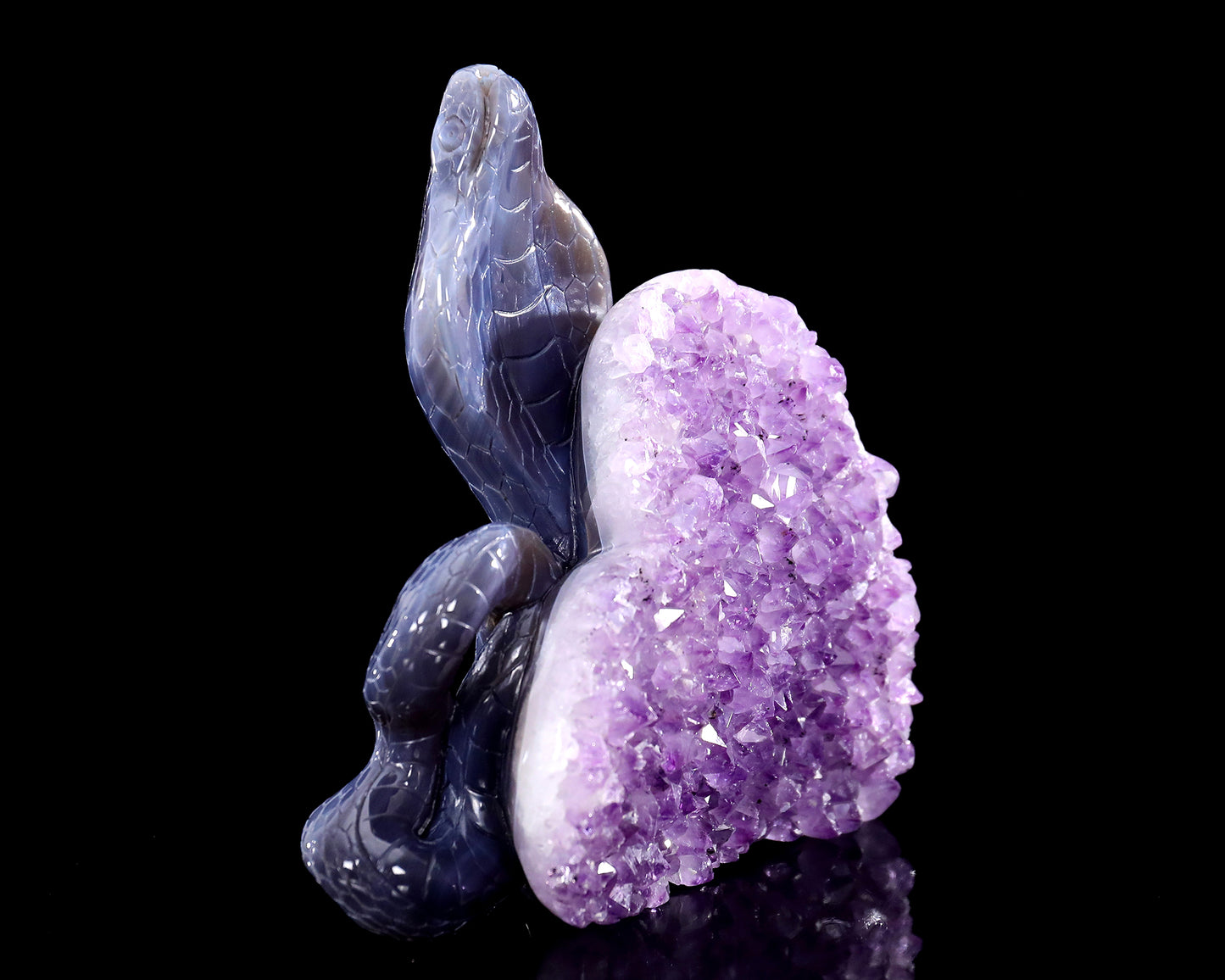 7.5" Amethyst Druse Agate Crystal Snake Sculpture: Hand Carved Decor