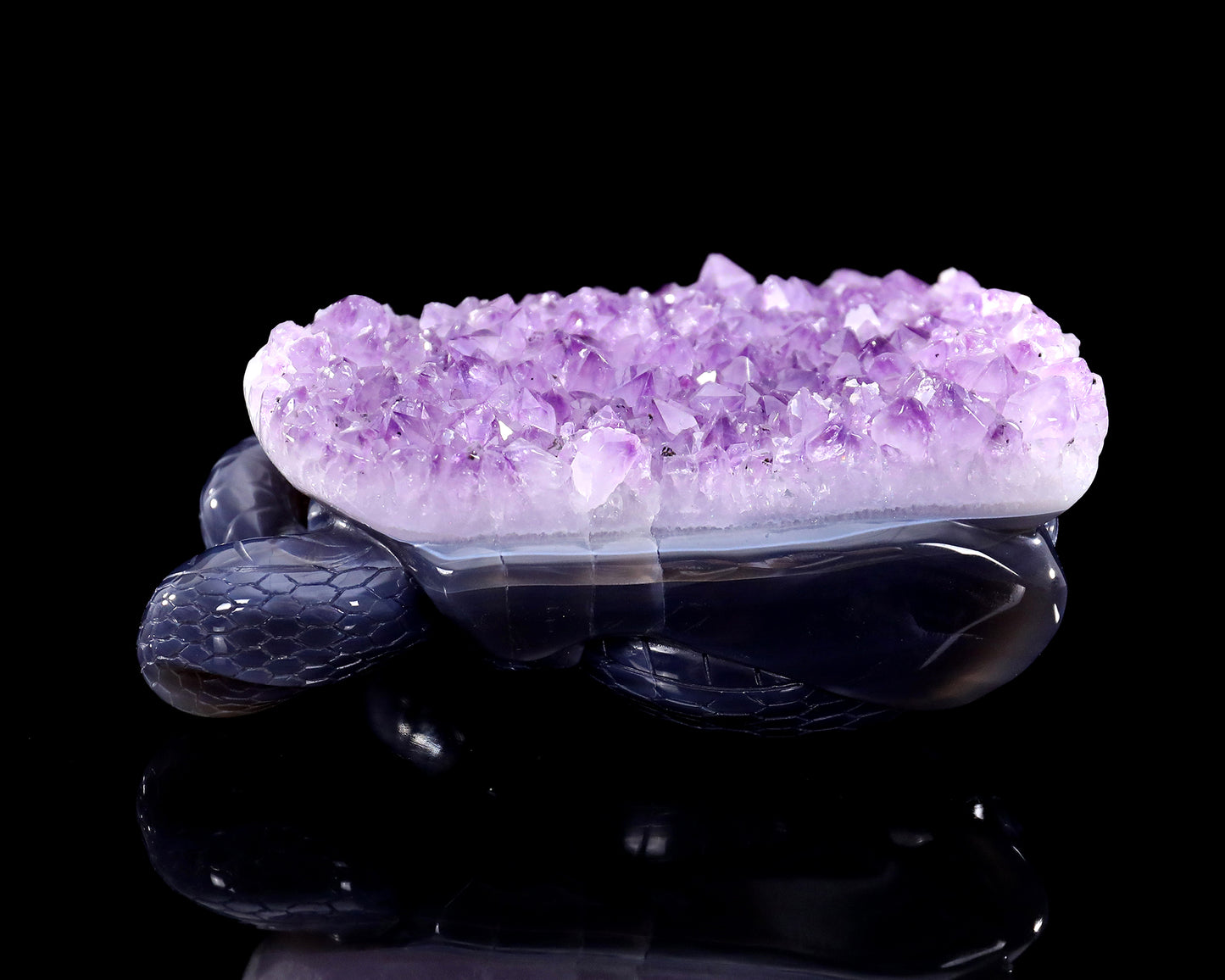 7.5" Amethyst Druse Agate Crystal Snake Sculpture: Hand Carved Decor