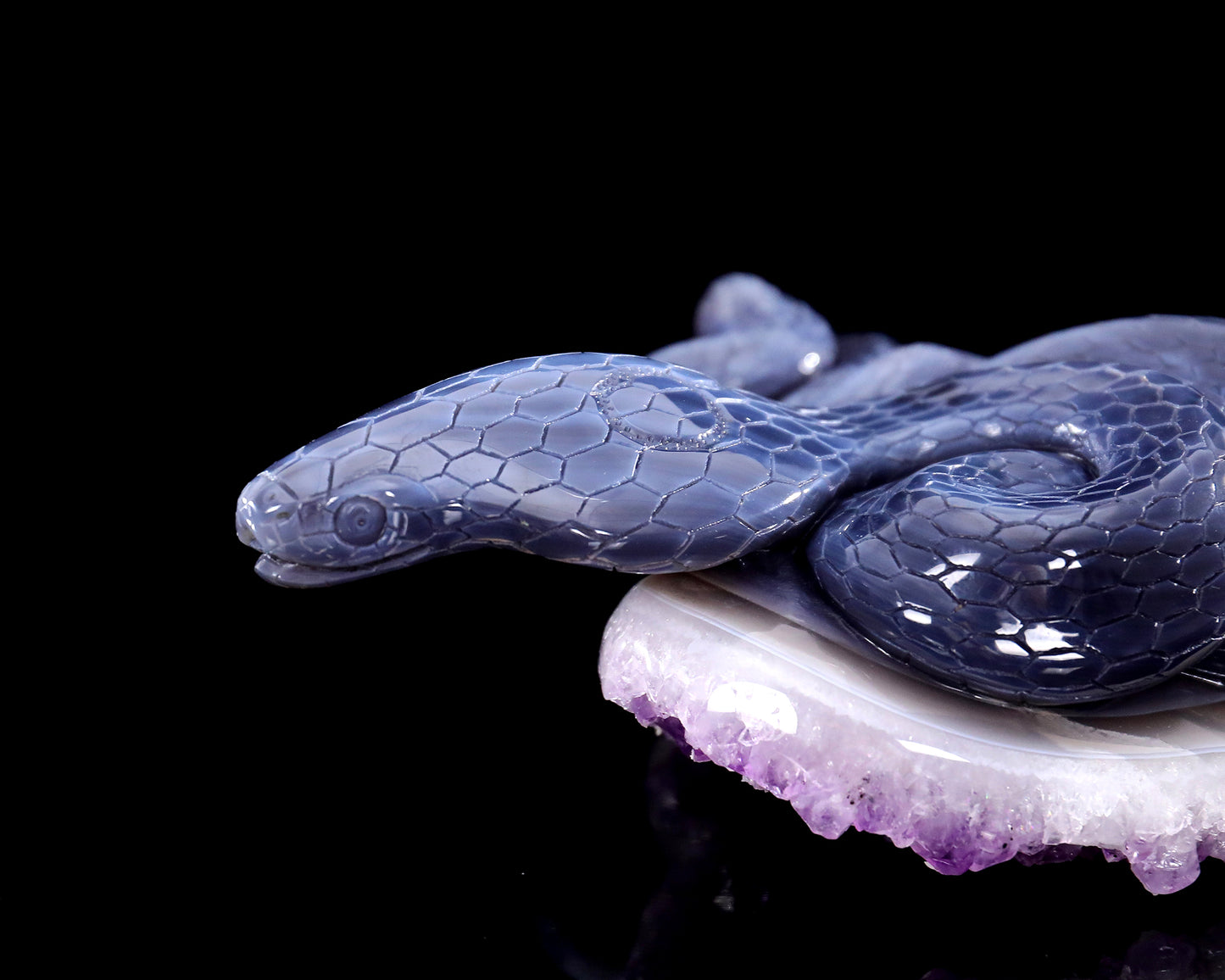 7.5" Amethyst Druse Agate Crystal Snake Sculpture: Hand Carved Decor