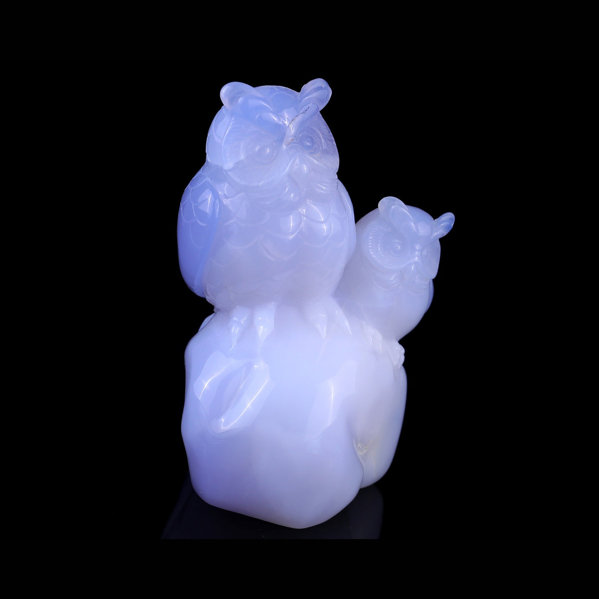 6.5" Blue Chalcedony Mother & Baby Owl Carving  #CTC0073