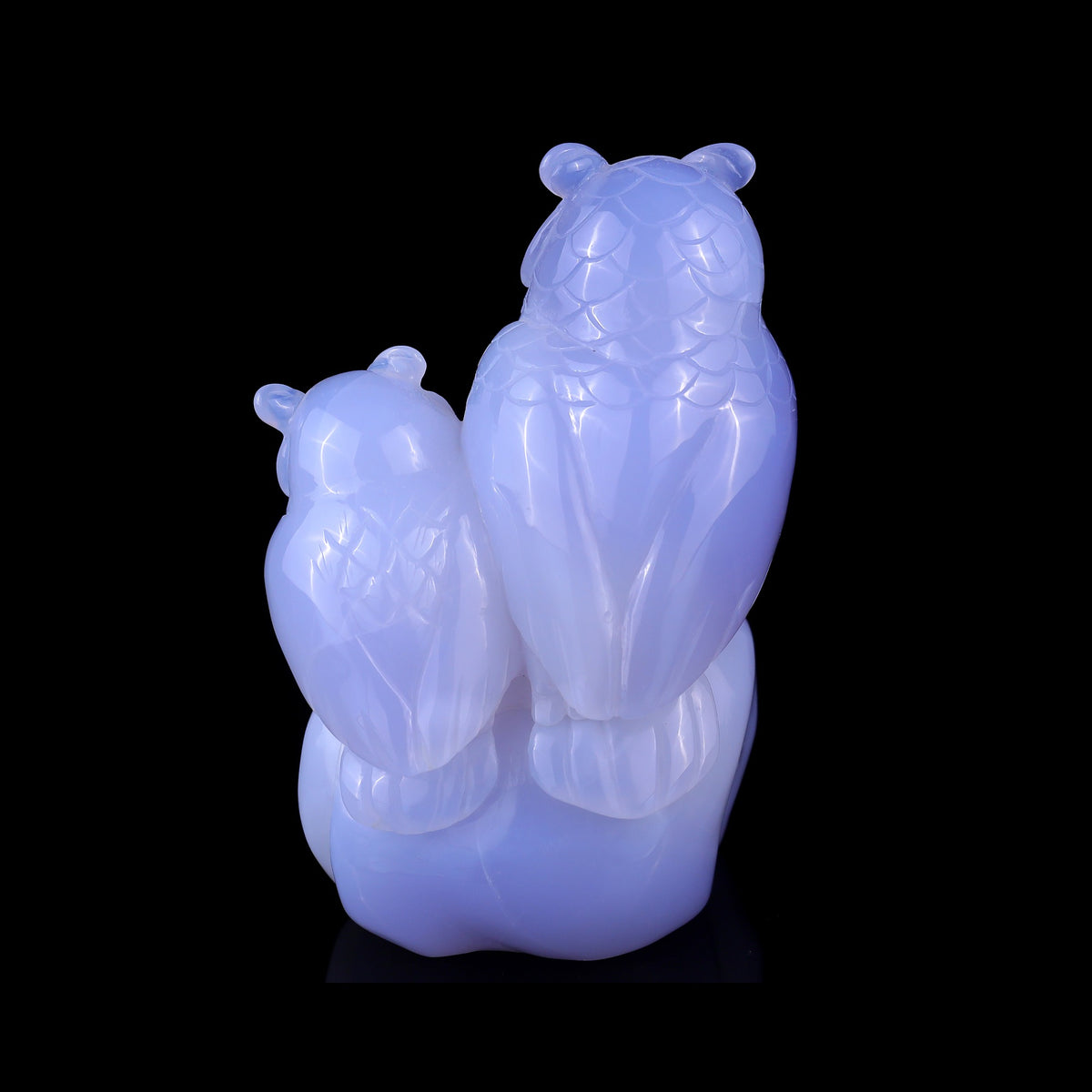 6.5" Blue Chalcedony Mother & Baby Owl Carving  #CTC0073