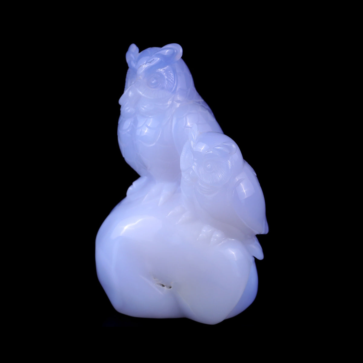 6.5" Blue Chalcedony Mother & Baby Owl Carving  #CTC0073