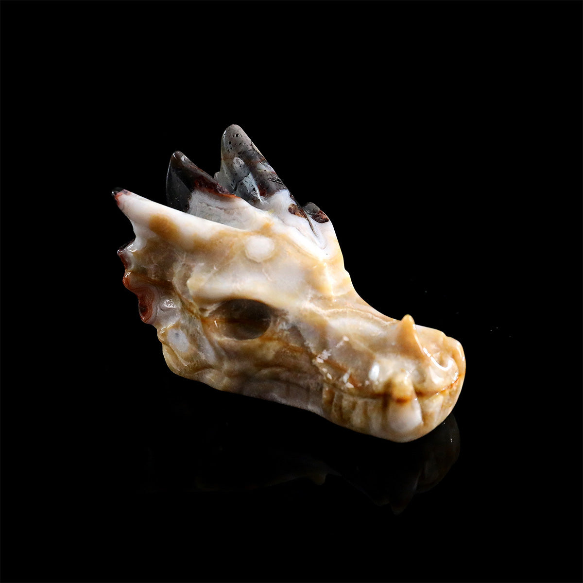 2.1" Red Crazy Lace Agate Dragon Skull Carving  #CSC0038