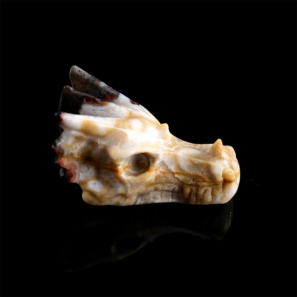 2.1" Red Crazy Lace Agate Dragon Skull Carving  #CSC0038