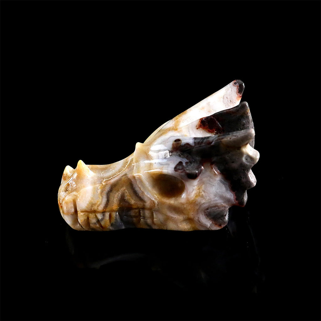 2.1" Red Crazy Lace Agate Dragon Skull Carving  #CSC0038