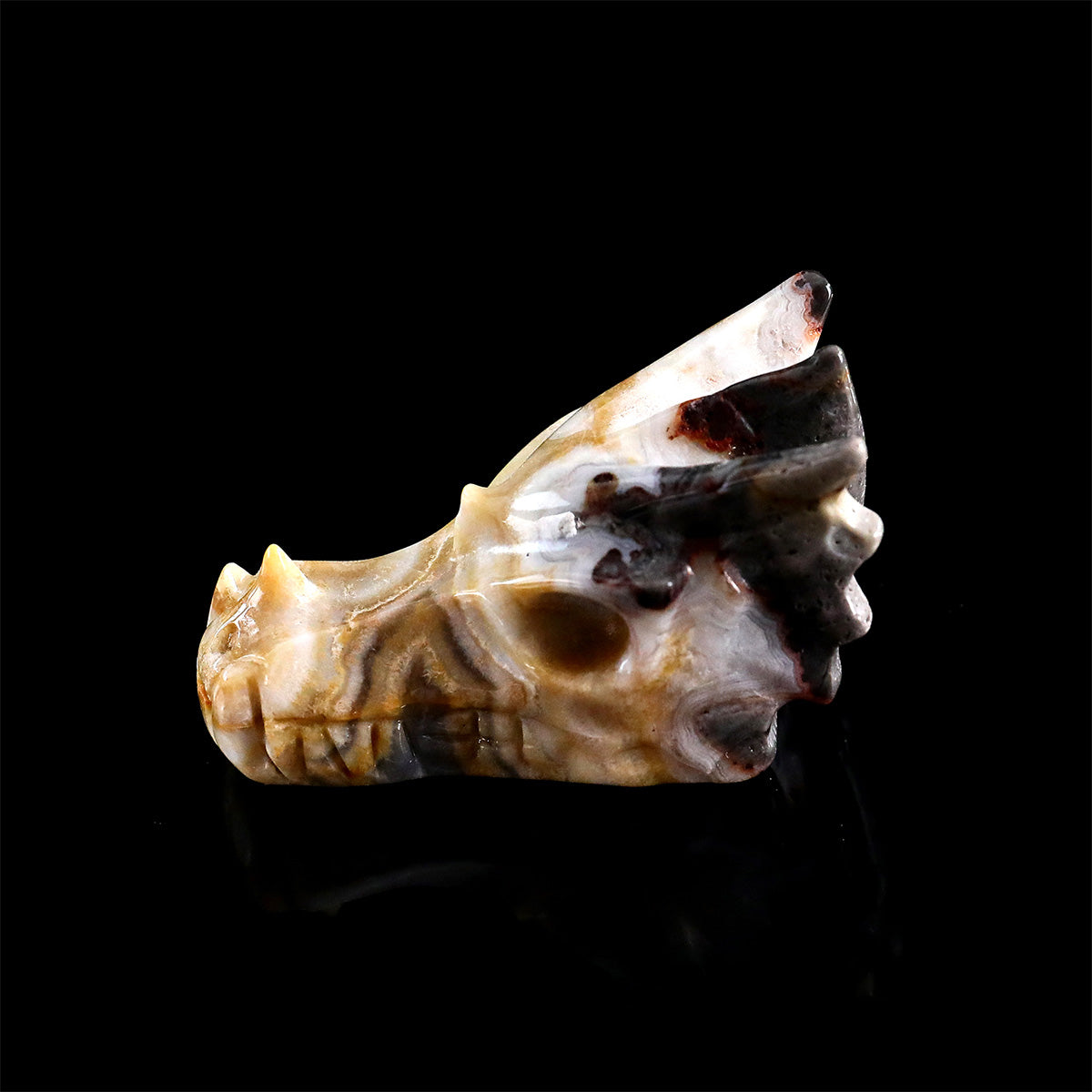 2.1" Red Crazy Lace Agate Dragon Skull Carving  #CSC0038