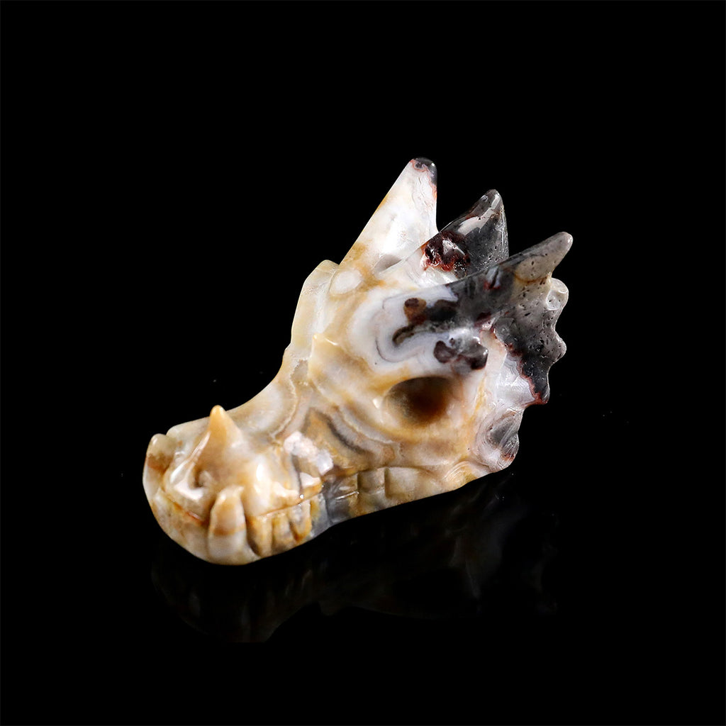 2.1" Red Crazy Lace Agate Dragon Skull Carving  #CSC0038