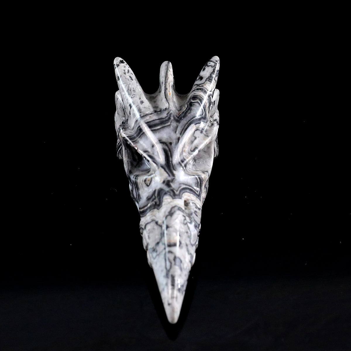 3.0" Black Crazy Agate Phoenix Skull Carving  #CSC0042