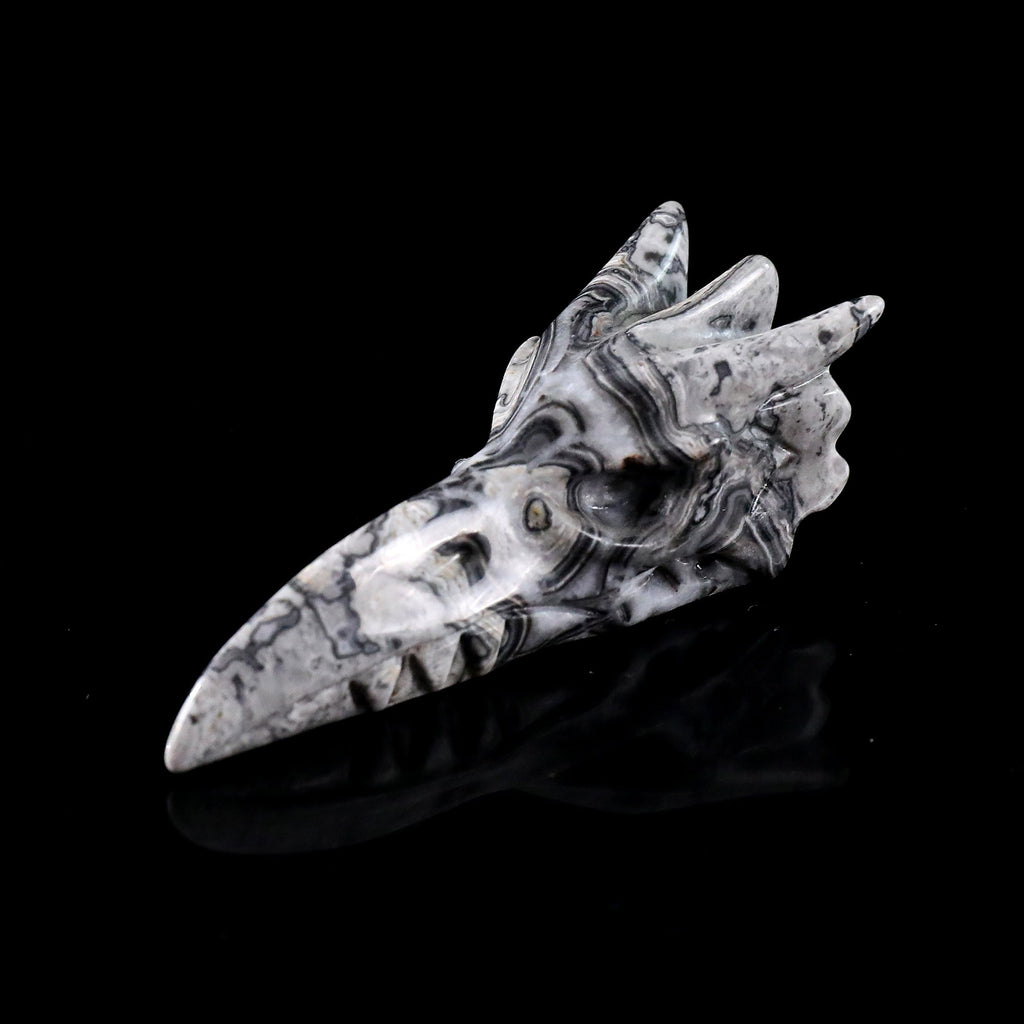 3.0" Black Crazy Agate Phoenix Skull Carving  #CSC0042