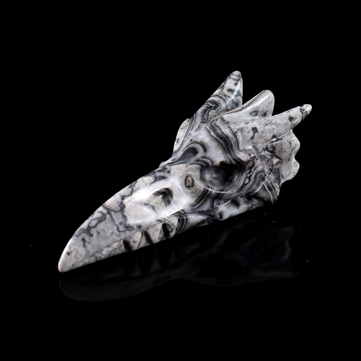 3.0" Black Crazy Agate Phoenix Skull Carving  #CSC0042