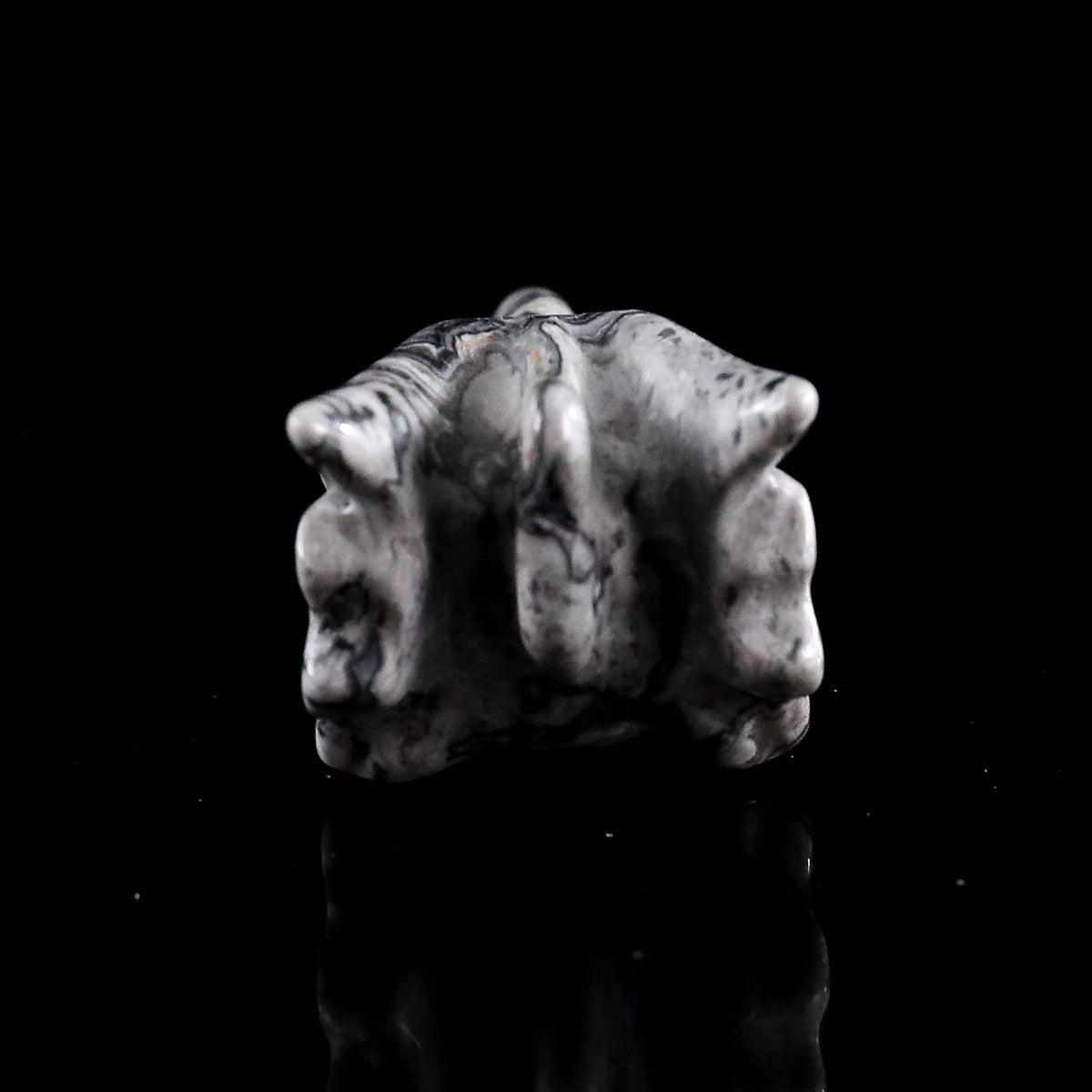 3.0" Black Crazy Agate Phoenix Skull Carving  #CSC0042