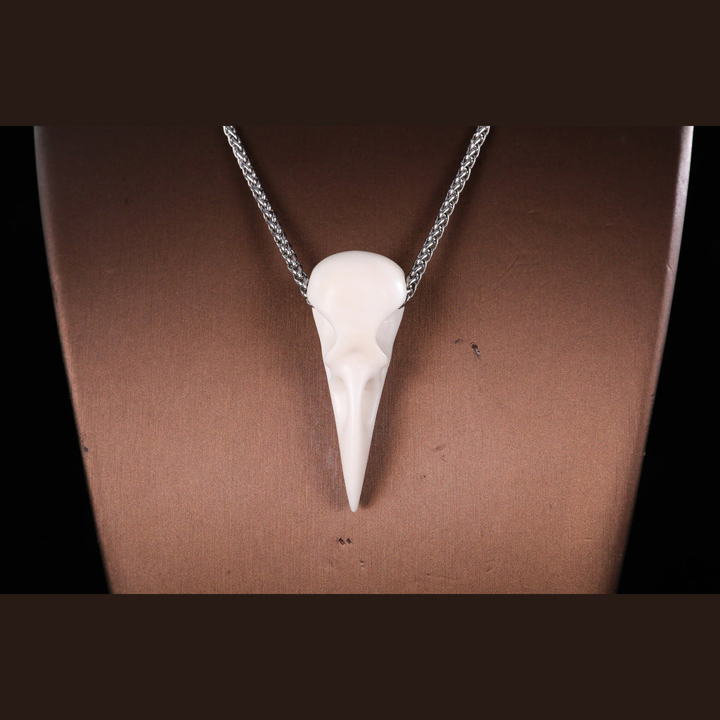 2.5" Ivory Jade Raven Skull Pendant Carving  #CSC0055