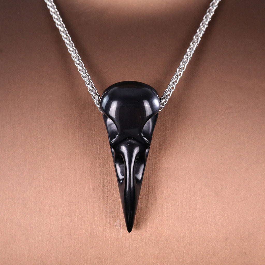 2.5" Black Obsidian Raven Skull Pendant Carving  #CSC0045