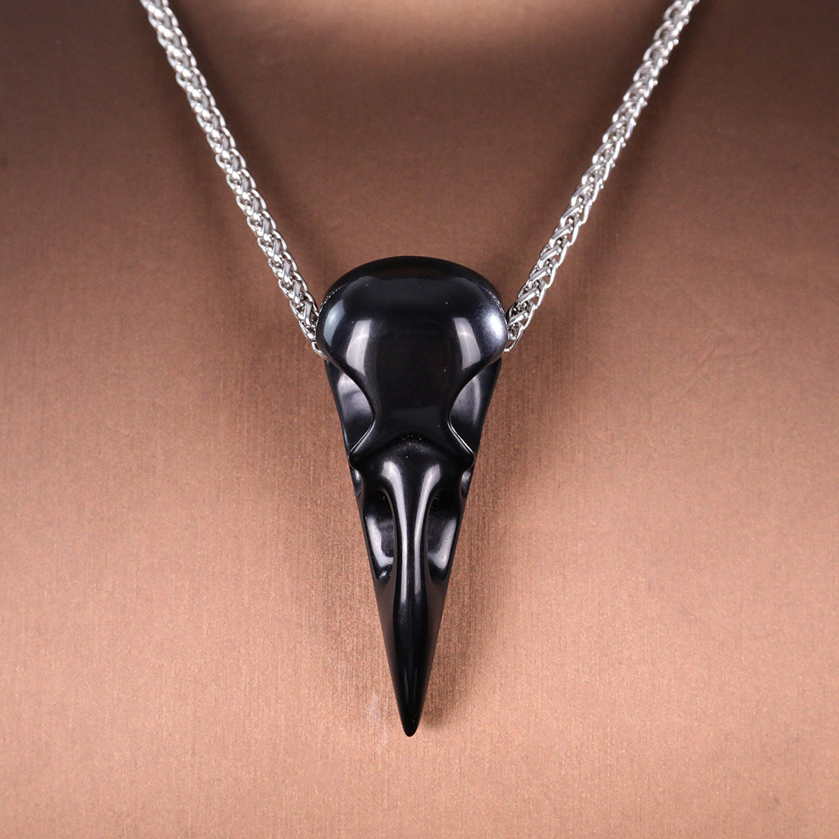 2.5" Black Obsidian Raven Skull Pendant Carving  #CSC0045