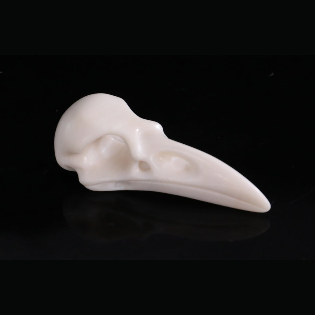 2.5" Ivory Jade Raven Skull Pendant Carving  #CSC0055