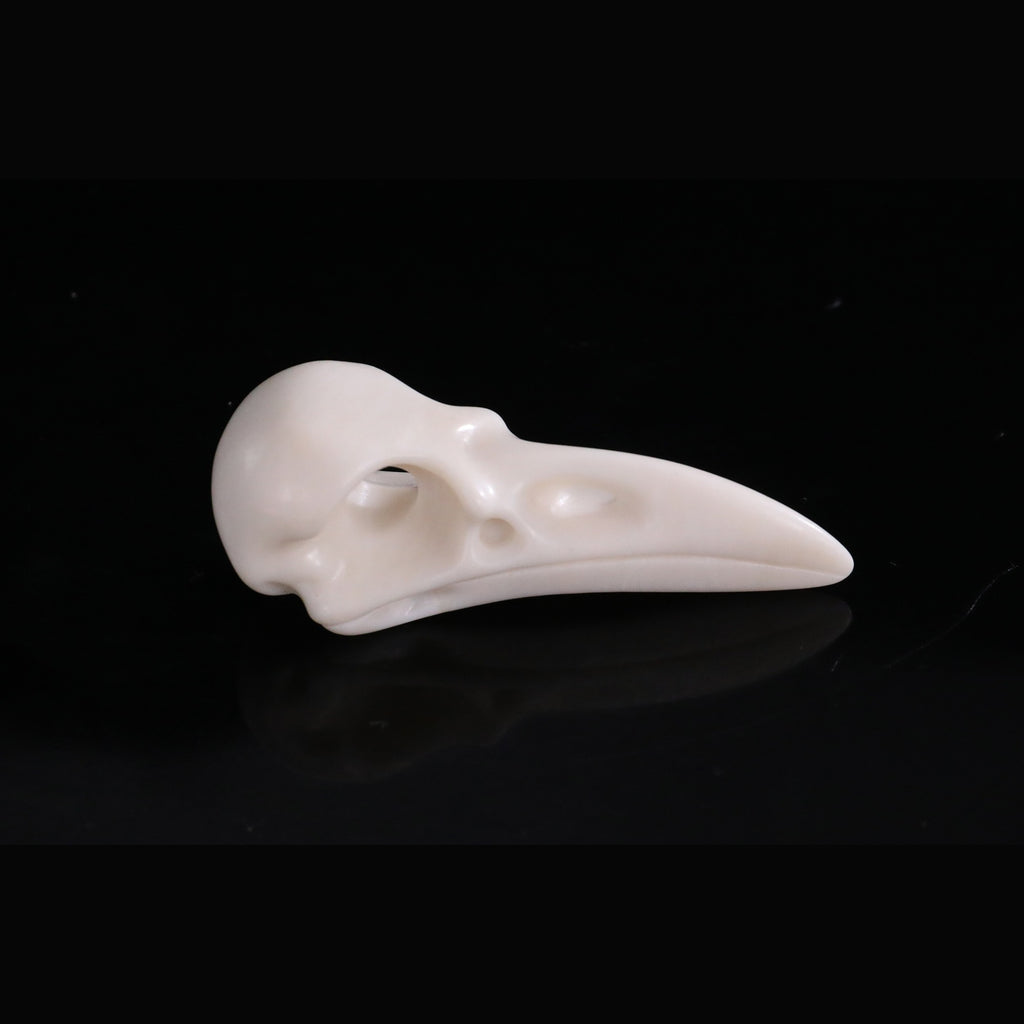 2.5" Ivory Jade Raven Skull Pendant Carving  #CSC0055