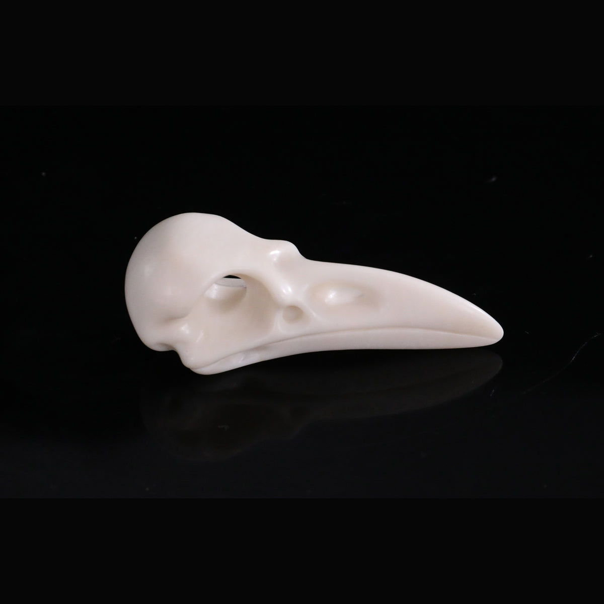 2.5" Ivory Jade Raven Skull Pendant Carving  #CSC0055
