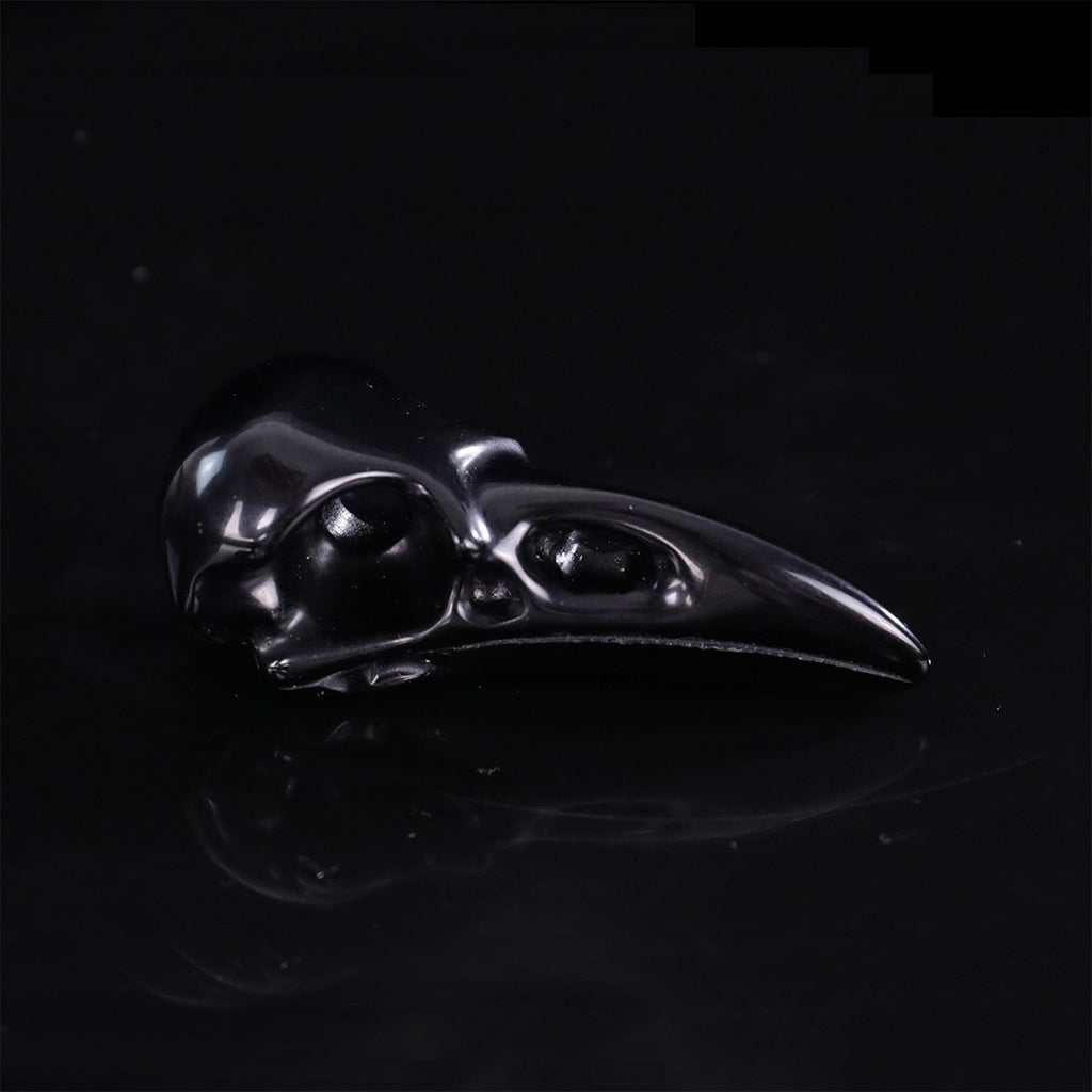 2.5" Black Obsidian Raven Skull Pendant Carving  #CSC0045