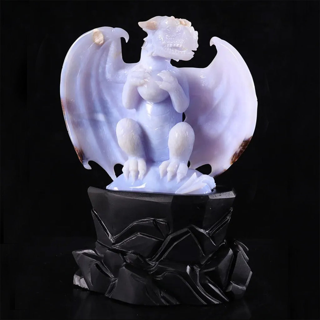8.5" Blue Chalcedony Dragon with Orb  #CTC0083