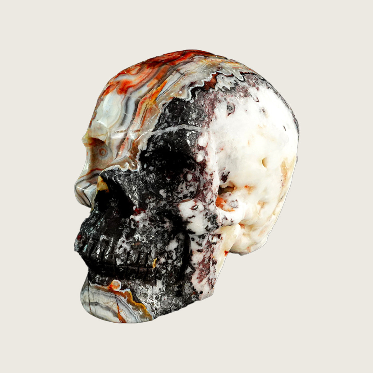 4.5" Red Crazy Lace Agate Crystal Skull Carving  #SKH45018