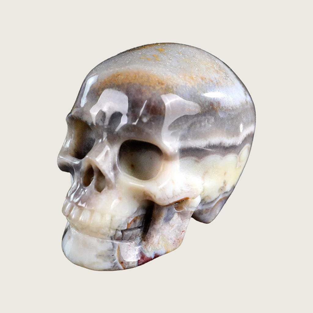 2.2" Red Crazy Lace Agate Human Skull Carving  #SKH22005