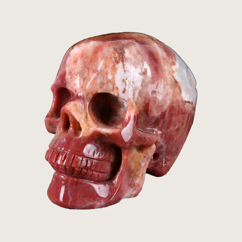 3.0" Chalcedony Jasper Human Skull Carving  #SKH30021