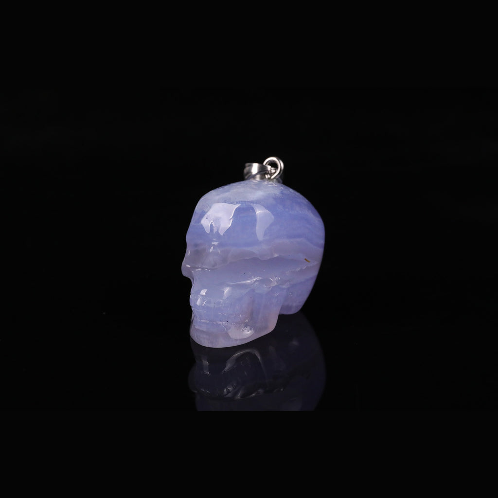 1.1" Blue Lace Agate Skull Pendant Carving  #CSC0051