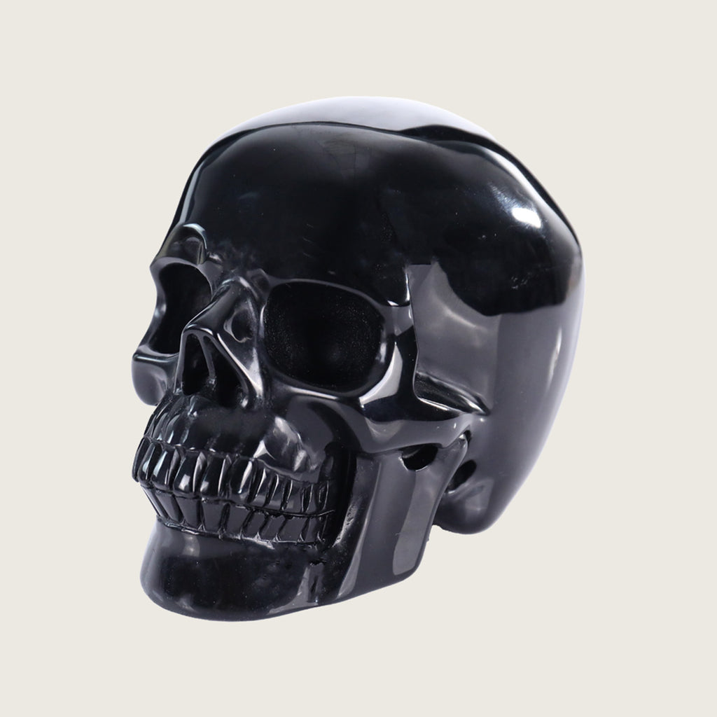 3.0" Black Obsidian Human Skull Carving  #SKH30025