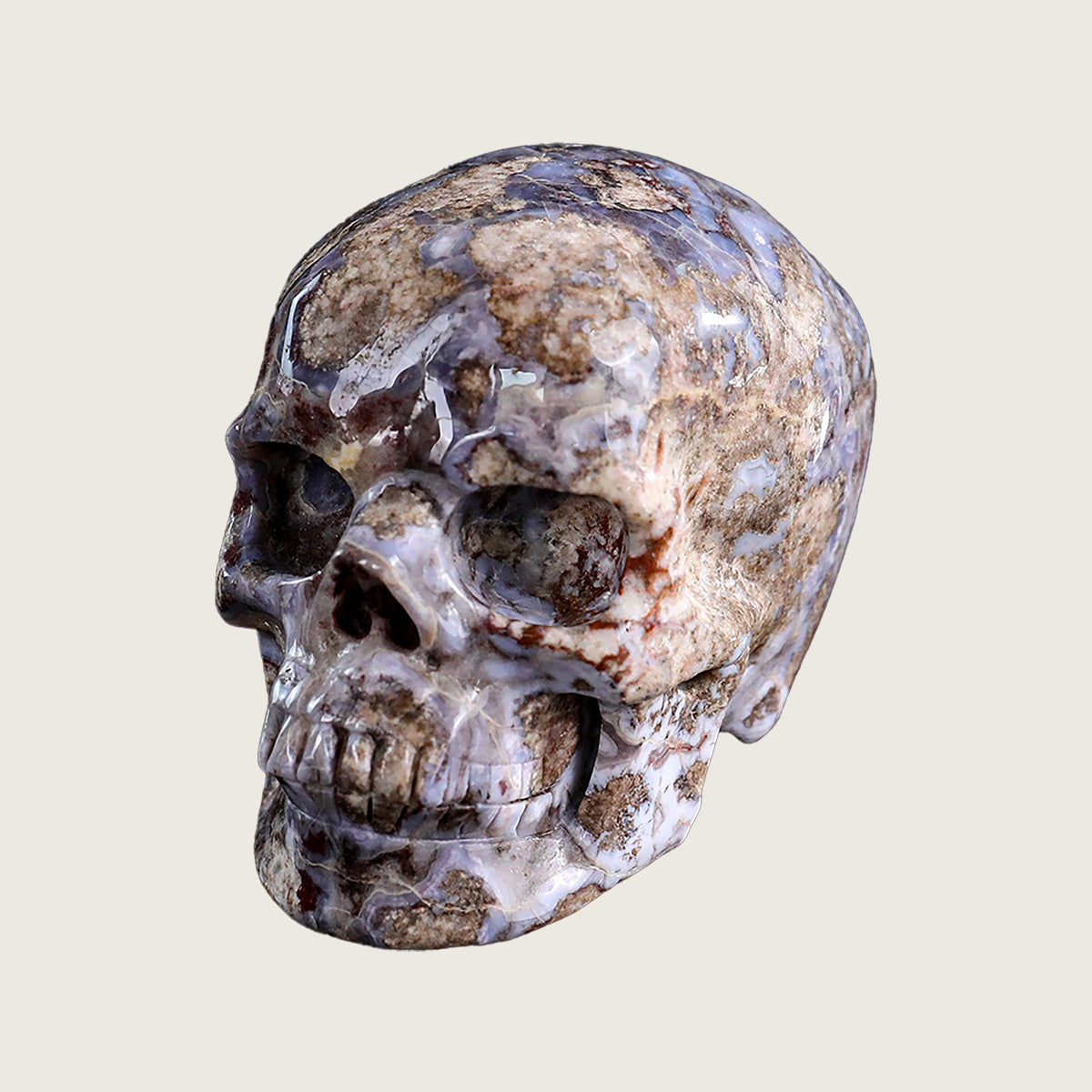 3.0" Blue Flower Agate Crystal Skull Carving  #SKHBF3001