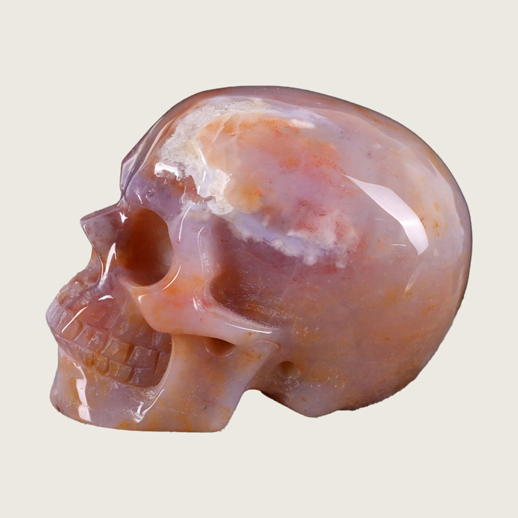 3.0" Chalcedony Jasper Human Skull Carving  #SKH30020