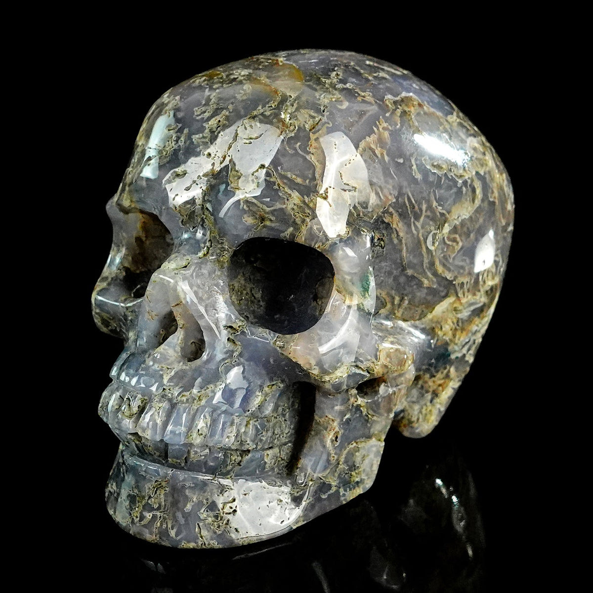 3.0" Moss Agate Crystal Skull Carving  #SKH30113