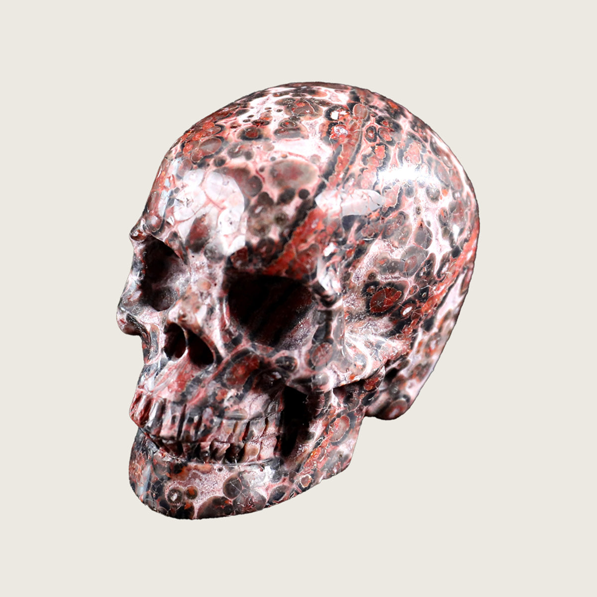 2.2" Red Leopard Skin Human Skull Carving  #SKH22001