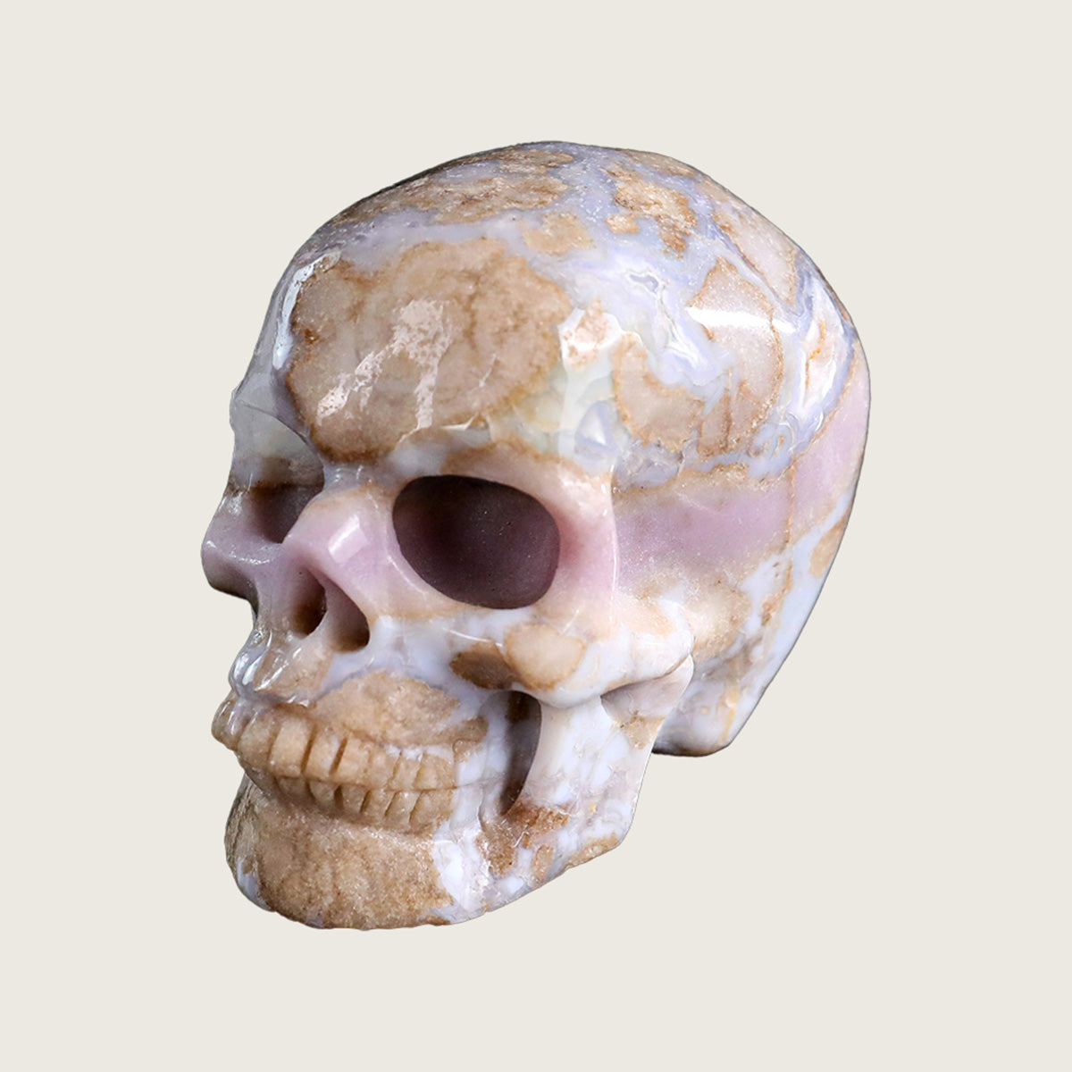 3.0" Blue Flower Agate Human Skull Carving  #SKH30009