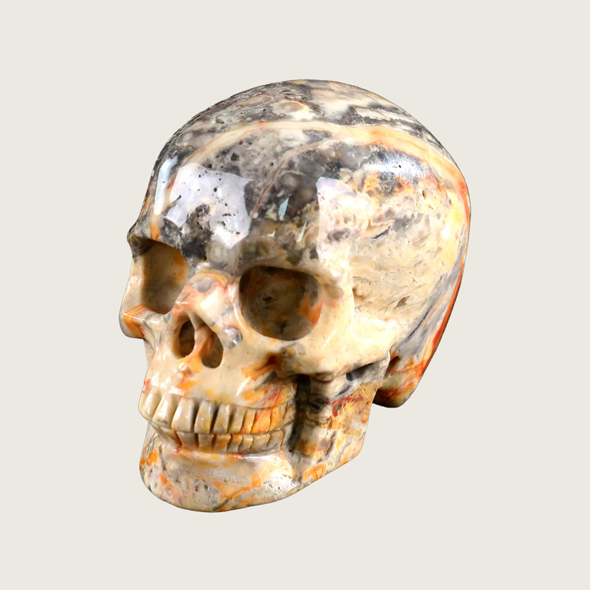 3.0" Crazy Agate Human Skull Carving  #SKH30001