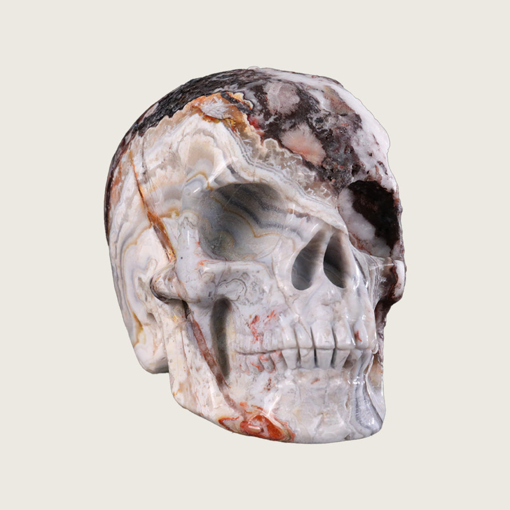 4.5" Red Crazy Lace Agate Human Skull Carving  #SKH45005