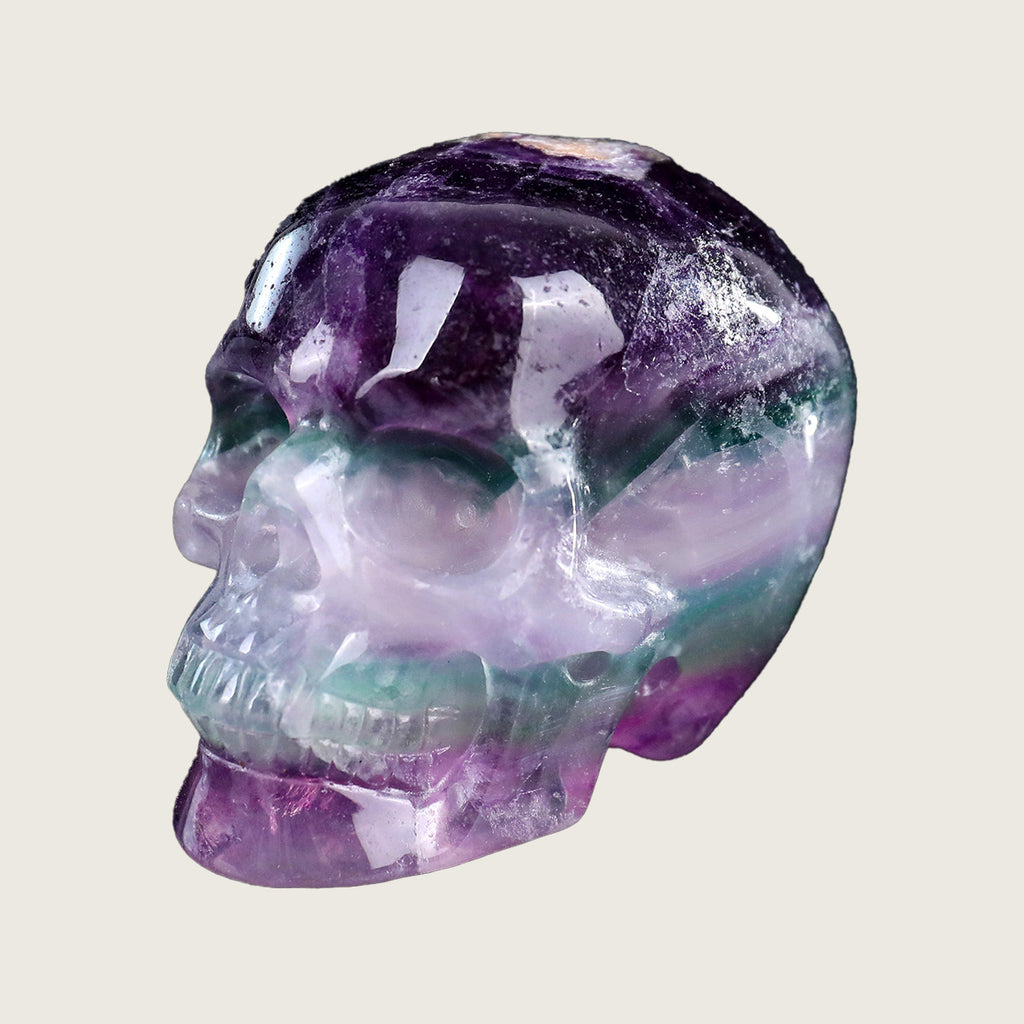 3.0" Colorful Fluorite Crystal Skull Carving  #SKHGF3001