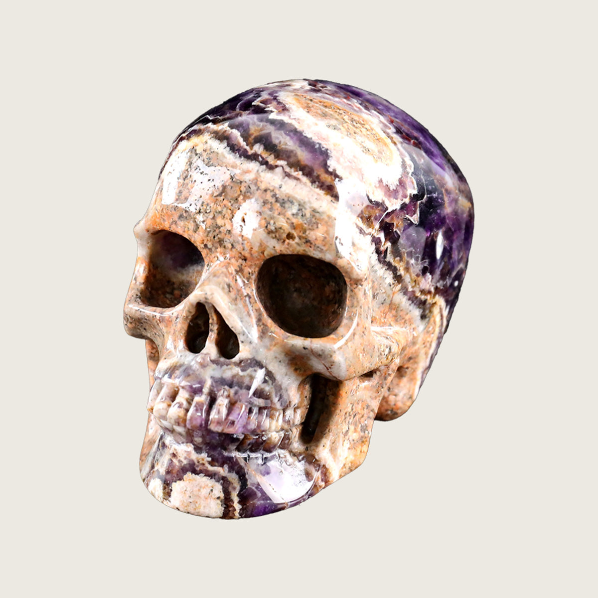 4.5" Chevron Amethyst Human Skull Carving  #SKH45002