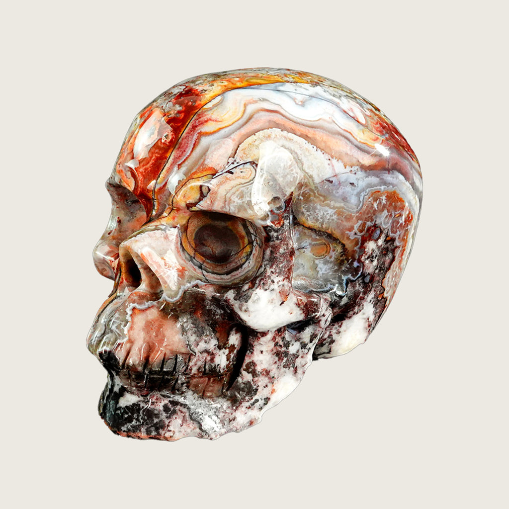 4.5" Red Crazy Lace Agate Crystal Skull Carving  #SKH45019