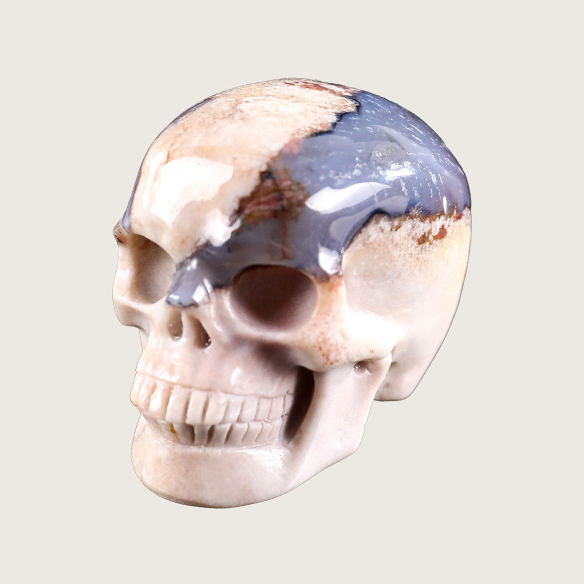 2.2" Blue Flower Agate Human Skull Carving  #SKH22003