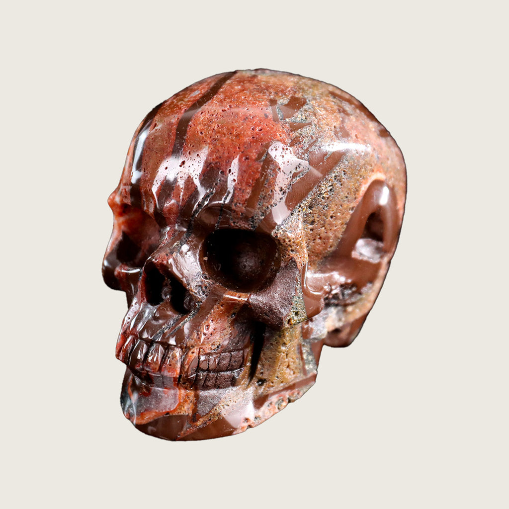 3.0" Red Crazy Lace Agate Crystal Skull Carving  #SKH30029