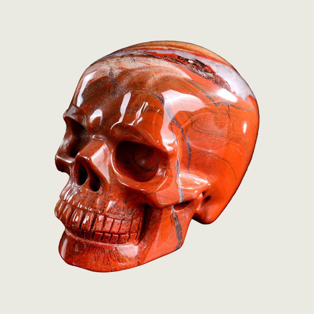 3.0" Red Jasper Human Skull Carving  #SKH30004