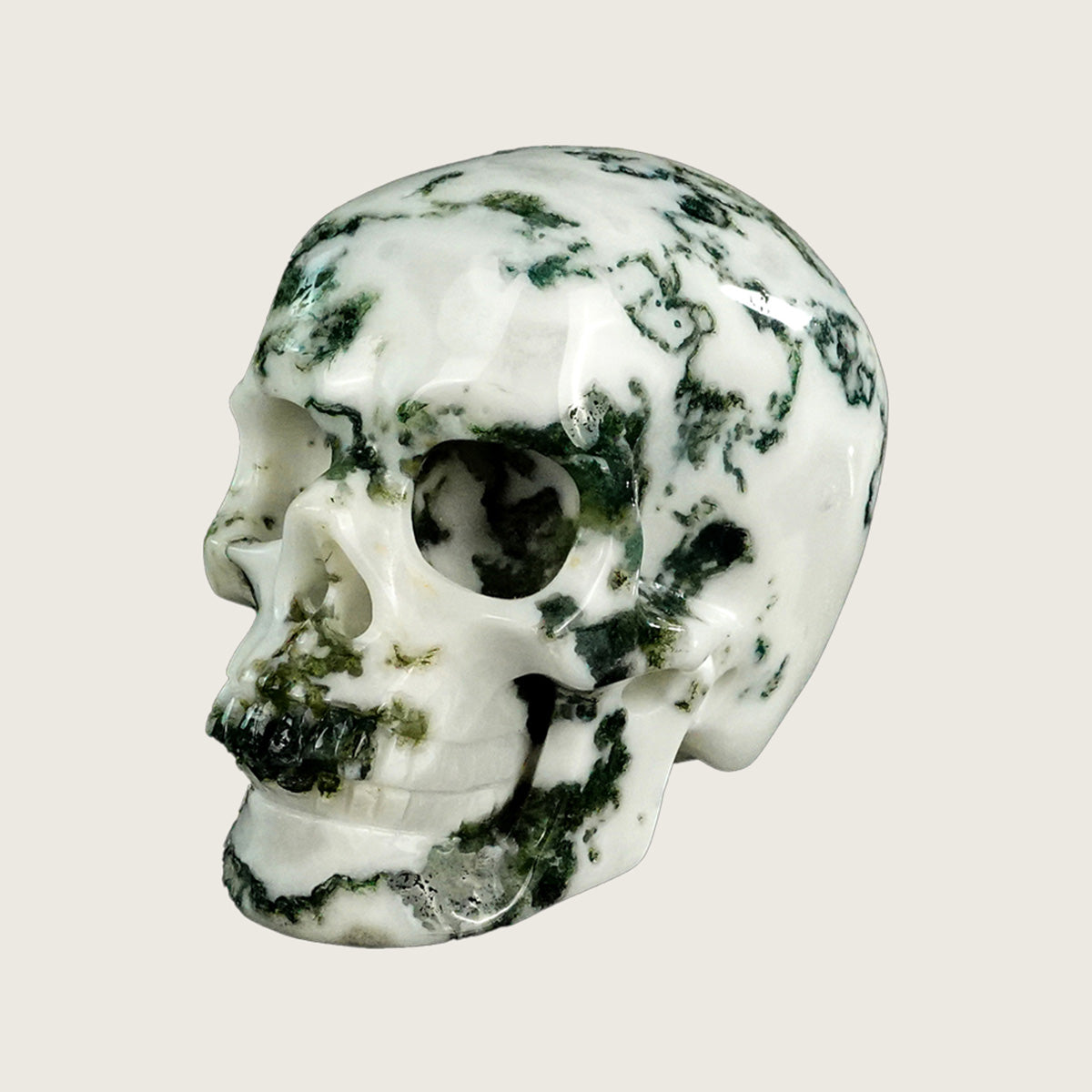 3.0" Moss Agate Crystal Skull Carving  #SKH30070