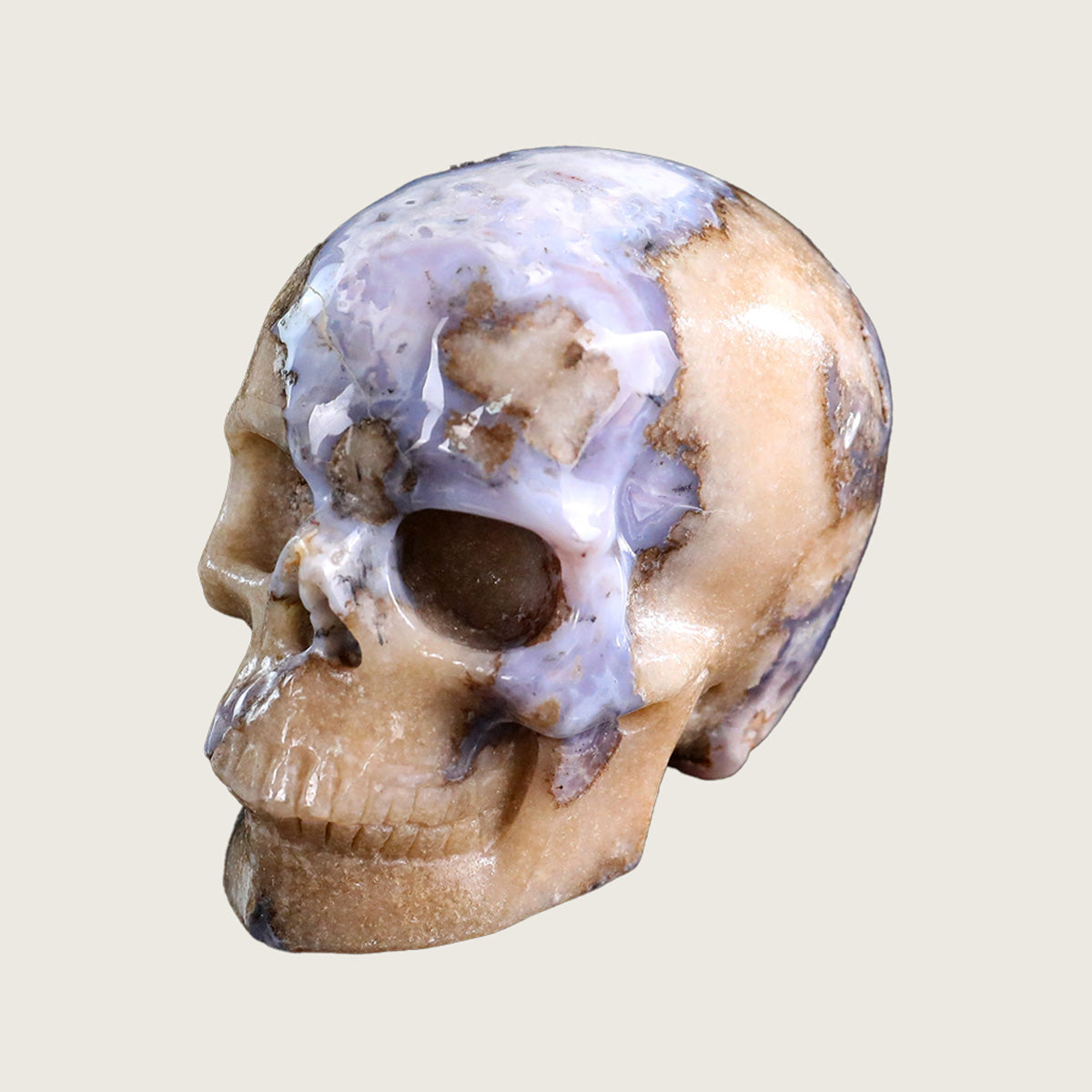 3.0" Blue Flower Agate Crystal Skull Carving  #SKH30034