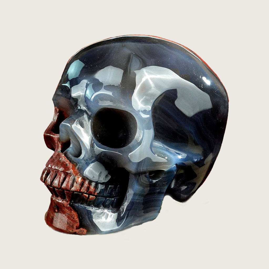 4.5" Volcanic Agate Crystal Skull Carving  #SKHVA4501