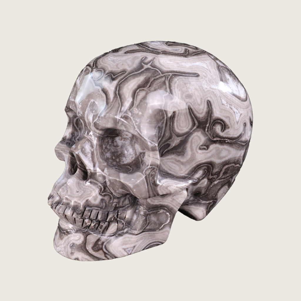 4.5" Black Crazy Agate Crystal Skull Carving  #SKH45015